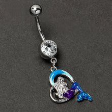 Load image into Gallery viewer, Clear Gem Mermaid Love Blue Dangle Belly Ring
