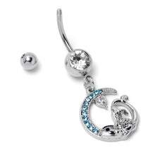 Load image into Gallery viewer, Clear Blue Gem Mermaid Whale Rider Moon Dangle Belly Ring
