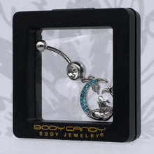 Load image into Gallery viewer, Clear Blue Gem Mermaid Whale Rider Moon Dangle Belly Ring
