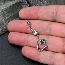 Load image into Gallery viewer, Clear Gem Palm Tree Love Heart Dangle Belly Ring
