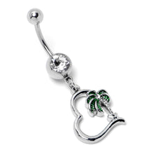 Load image into Gallery viewer, Clear Gem Palm Tree Love Heart Dangle Belly Ring
