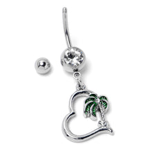 Load image into Gallery viewer, Clear Gem Palm Tree Love Heart Dangle Belly Ring
