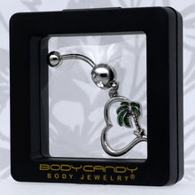 Load image into Gallery viewer, Clear Gem Palm Tree Love Heart Dangle Belly Ring
