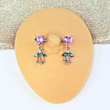 Load image into Gallery viewer, 14G 9/16 Pink CZ Gem Hearts And Roses Dangle Nipple Ring Set
