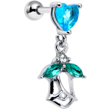 Load image into Gallery viewer, 16G 1/4 Blue CZ Gem Heart And Rose Dangle Cartilage Earring

