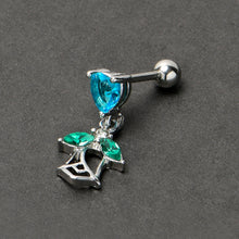 Load image into Gallery viewer, 16G 1/4 Blue CZ Gem Heart And Rose Dangle Cartilage Earring
