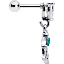 Load image into Gallery viewer, 16G 1/4 Clear CZ Gem Heart And Rose Dangle Cartilage Earring
