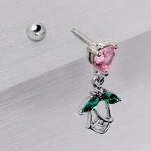 Load image into Gallery viewer, 16G 1/4 Pink CZ Gem Heart And Rose Dangle Cartilage Earring
