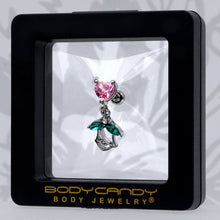 Load image into Gallery viewer, 16G 1/4 Pink CZ Gem Heart And Rose Dangle Cartilage Earring
