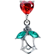 Load image into Gallery viewer, 16G 1/4 Red CZ Gem Heart And Rose Dangle Cartilage Earring
