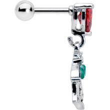 Load image into Gallery viewer, 16G 1/4 Red CZ Gem Heart And Rose Dangle Cartilage Earring
