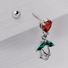 Load image into Gallery viewer, 16G 1/4 Red CZ Gem Heart And Rose Dangle Cartilage Earring
