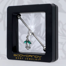 Load image into Gallery viewer, 14G Clear CZ Gem Heart And Rose Dangle Industrial Barbell 38mm
