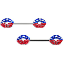 Load image into Gallery viewer, 14G 9/16 Patriotic Kissy Lips Barbell Nipple Ring Set
