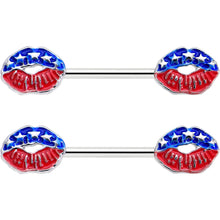 Load image into Gallery viewer, 14G 9/16 Patriotic Kissy Lips Barbell Nipple Ring Set
