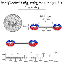 Load image into Gallery viewer, 14G 9/16 Patriotic Kissy Lips Barbell Nipple Ring Set
