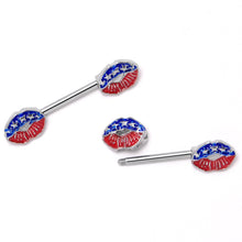 Load image into Gallery viewer, 14G 9/16 Patriotic Kissy Lips Barbell Nipple Ring Set
