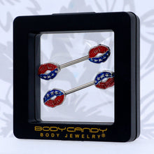 Load image into Gallery viewer, 14G 9/16 Patriotic Kissy Lips Barbell Nipple Ring Set
