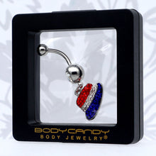 Load image into Gallery viewer, Red Blue Clear Gem Patriotic Hat Dangle Belly Ring
