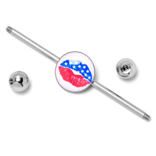 Load image into Gallery viewer, 14G Inlay Patriotic Kissy Lips Industrial Barbell 38mm
