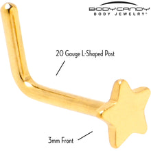 Load image into Gallery viewer, 20G 1/4 Gold Tone ASTM F-136 Implant Grade Titanium Star End L Shape Nose Ring
