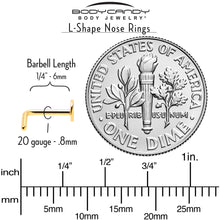 Load image into Gallery viewer, 20G 1/4 Gold Tone ASTM F-136 Implant Grade Titanium Moon End L Shape Nose Ring
