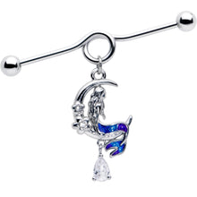Load image into Gallery viewer, 14G Clear Gem Floral Mermaid Moon Dangle Project Bar 38mm
