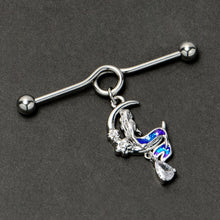 Load image into Gallery viewer, 14G Clear Gem Floral Mermaid Moon Dangle Project Bar 38mm
