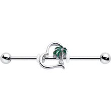 Load image into Gallery viewer, 14G Clear Gem Palm Tree Love Heart Industrial Barbell 38mm
