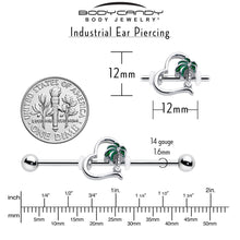 Load image into Gallery viewer, 14G Clear Gem Palm Tree Love Heart Industrial Barbell 38mm
