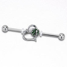 Load image into Gallery viewer, 14G Clear Gem Palm Tree Love Heart Industrial Barbell 38mm

