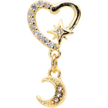 Load image into Gallery viewer, 16G 1/4 Clear CZ Gem Gold Tone Heart Moon Dangle Cartilage Earring
