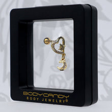 Load image into Gallery viewer, 16G 1/4 Clear CZ Gem Gold Tone Heart Moon Dangle Cartilage Earring
