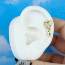 Load image into Gallery viewer, 16G 1/4 Clear CZ Gem Gold Tone Heart Moon Dangle Cartilage Earring
