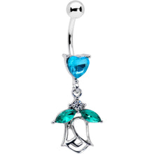 Load image into Gallery viewer, Blue CZ Gem Heart And Rose Dangle Belly Ring
