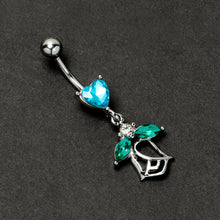 Load image into Gallery viewer, Blue CZ Gem Heart And Rose Dangle Belly Ring
