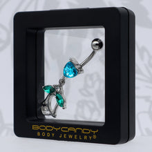 Load image into Gallery viewer, Blue CZ Gem Heart And Rose Dangle Belly Ring
