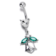 Load image into Gallery viewer, Clear CZ Gem Heart And Rose Dangle Belly Ring
