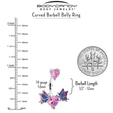 Load image into Gallery viewer, Pink CZ Gem Hearts Butterflies Purple Double Mount Belly Ring
