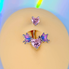 Load image into Gallery viewer, Pink CZ Gem Hearts Butterflies Purple Double Mount Belly Ring
