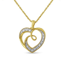 Load image into Gallery viewer, 14K Yellow Gold Plated .925 Sterling Silver Diamond Accent Ribbon &amp; Heart 18" Pendant Necklace (H-I Color, I2-I3 Clarity)
