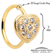 Load image into Gallery viewer, 20G 5/16 Clear Gem Gold Tone Ultra Luxe Heart Nose Hoop
