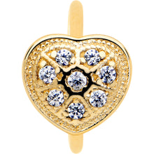 Load image into Gallery viewer, 20G 5/16 Clear Gem Gold Tone Ultra Luxe Heart Nose Hoop
