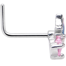 Load image into Gallery viewer, 20G 1/4 Pink CZ Gem Heart Butterfly L Shape Nose Ring
