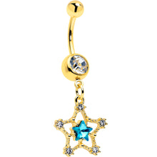 Load image into Gallery viewer, Clear Blue Gem Gold Tone Starry Glam Dangle Belly Ring
