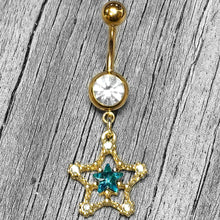 Load image into Gallery viewer, Clear Blue Gem Gold Tone Starry Glam Dangle Belly Ring
