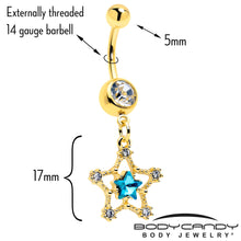 Load image into Gallery viewer, Clear Blue Gem Gold Tone Starry Glam Dangle Belly Ring
