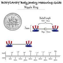 Load image into Gallery viewer, 14G 9/16 Patriotic Top Hat Barbell Nipple Ring Set

