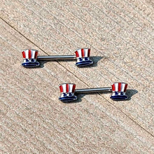 Load image into Gallery viewer, 14G 9/16 Patriotic Top Hat Barbell Nipple Ring Set
