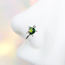 Load image into Gallery viewer, 18G 3/8 Green Clear Gem Turtle World Nose Hoop
